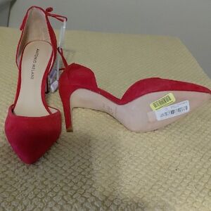 ANTONIO MELANI Red Suede Pointed Toe Ankle Tie Heels